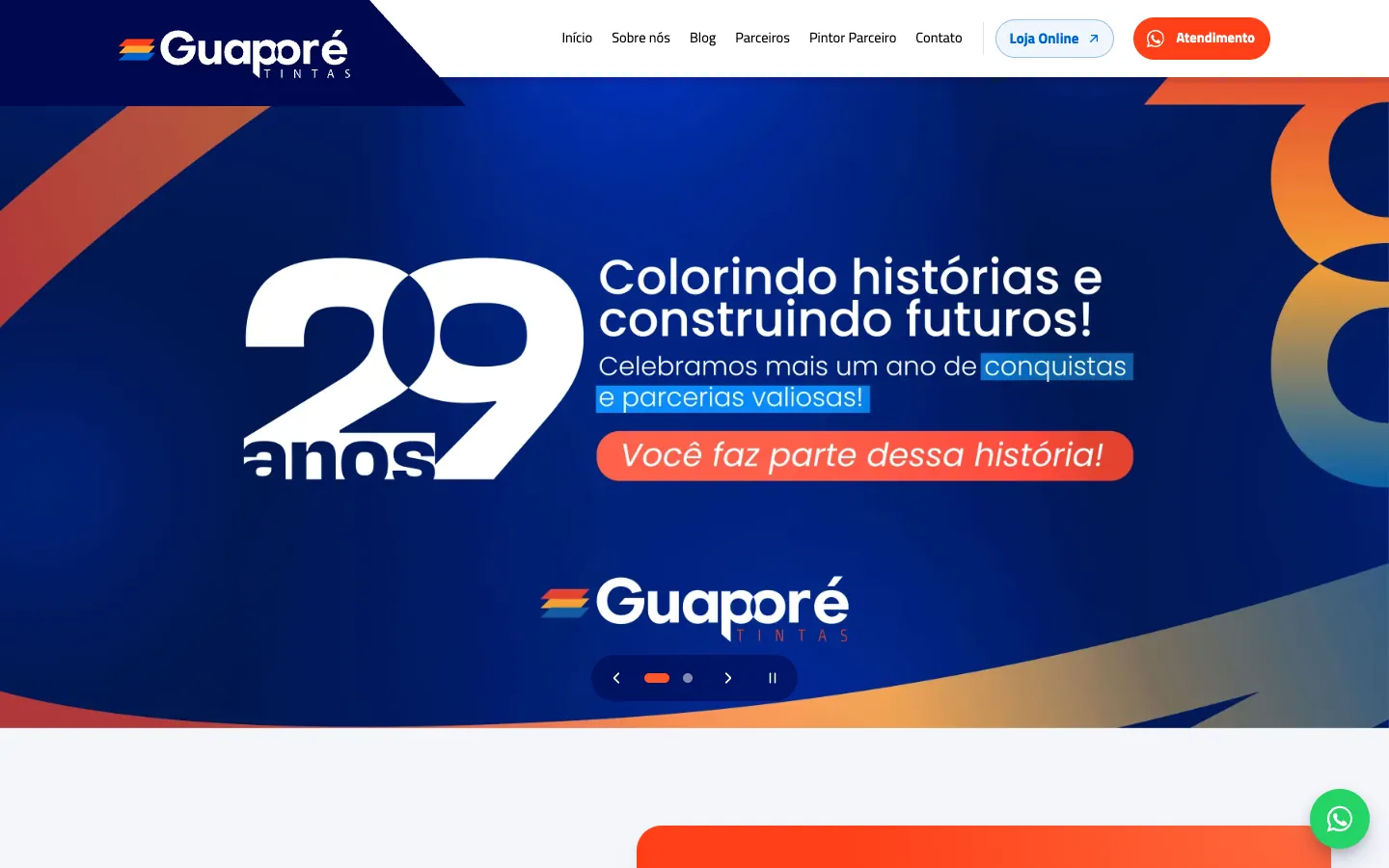 Primeira tela da nova versão institucional