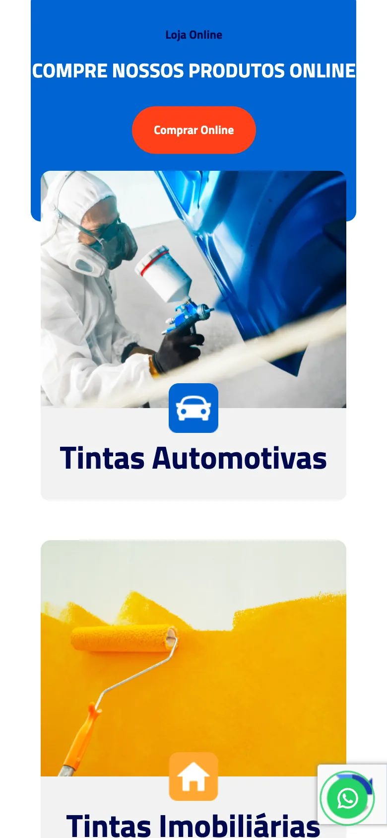 Linhas de produto no site atual, celular