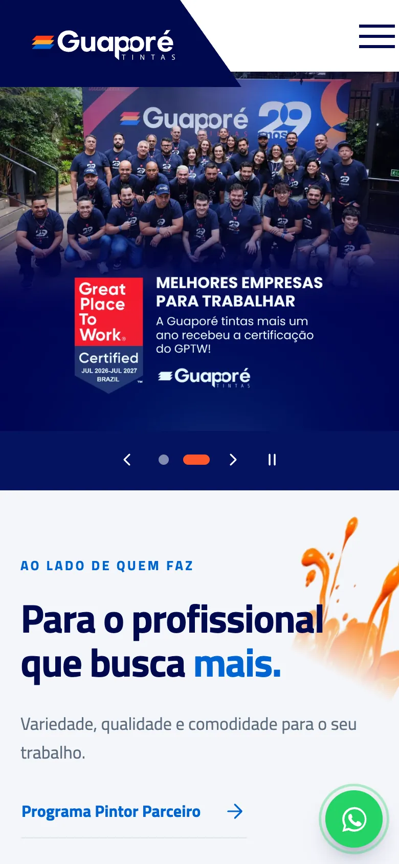 Primeira tela da Início na nova versão, celular