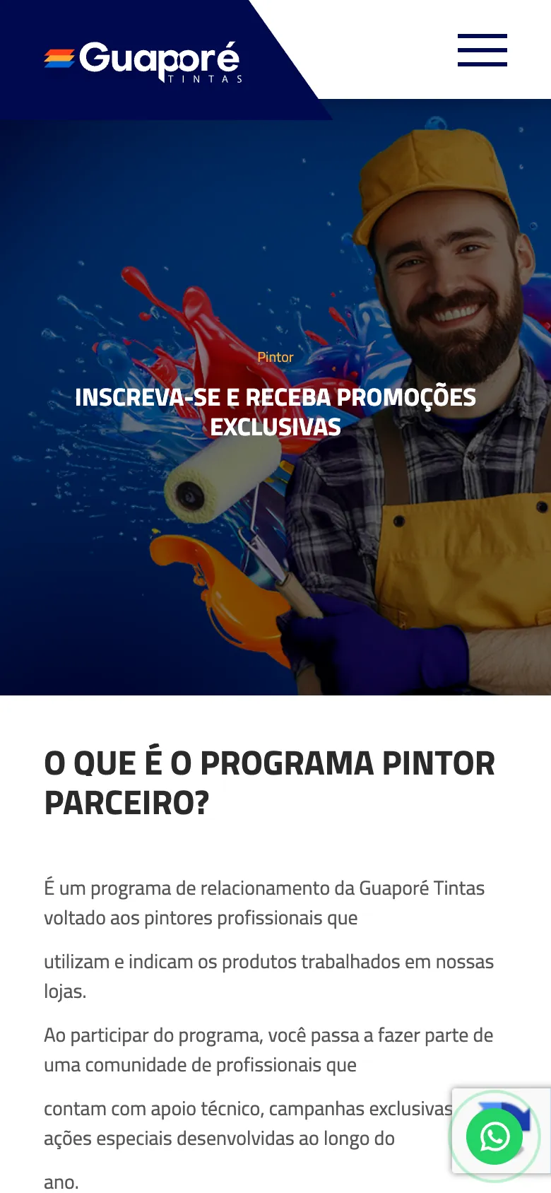 Pintor Parceiro no site atual, celular