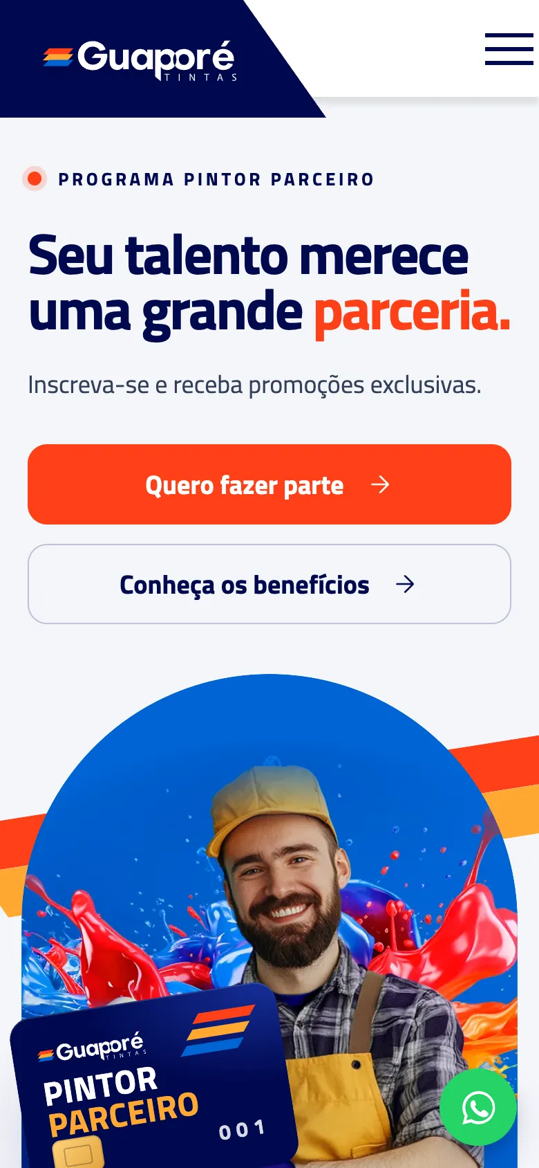 Pintor Parceiro na nova versão, celular